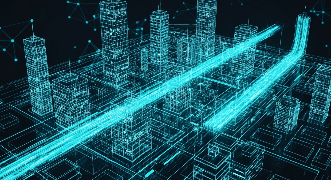 Digitale Zwillinge und Smart City Hintergrund - Visualisierung moderner KI-Technologie